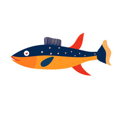 Marine life, an element of the ocean environment for water designs and children's materials.Vector blue orange fish, marine animal isolated on white background.