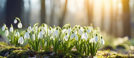 Tuinposter Snowdrop flowers blooming in the garden during a bright and sunny day © 2rogan