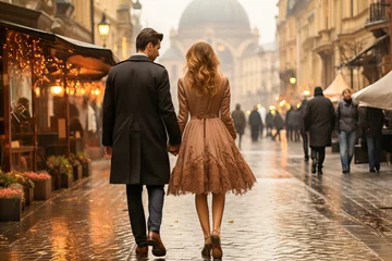 Fotobehang Loving couple walking hand in hand in Paris © FrankBoston