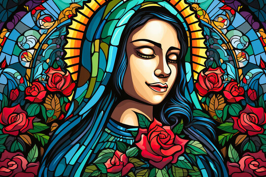 Colorful illustration of the Holly Virgin Mary