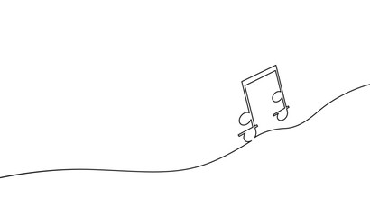 Music note one line. Art oneline. Continuous line drawing. Hand drawn concert. Outline vocal icon. Concept school musical notes. Sketch black notes isolated on white background. Vector illustration