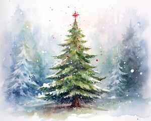 christmas tree in snow, beautiful christmas card background