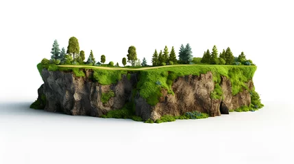 Fotobehang island. Surreal float landscape. Cross section of land with grass on a white background. © Tanuha