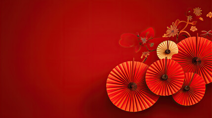 chinese lanterns with fan background on a red background