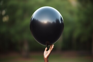 Black inflatable balloon, black friday concept. Background with selective focus and copy space