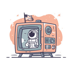 A vintage TV set showing the moon landing