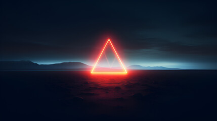 neon triangle portal on surreal landscape, futuristic, glitch, Surreal, abstract, 