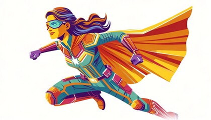 Female superhero wearing a cap in an action pose on white background isolated