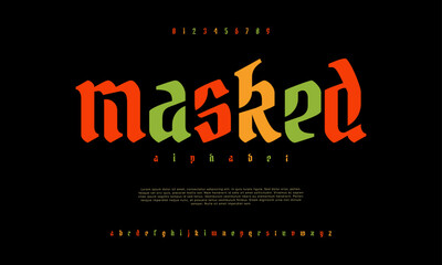 Masked creative modern urban alphabet font. Digital abstract moslem, futuristic, fashion, sport, minimal technology typography. Simple numeric vector illustration