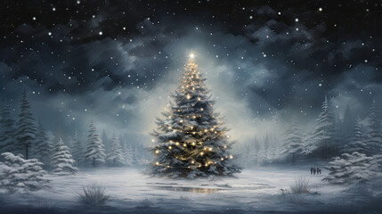 Christmas tree landscape sparkling at night