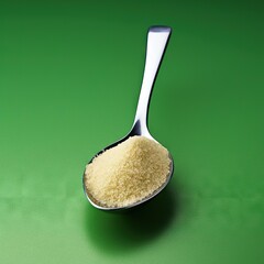 a plain silver spoon with couscous on it with a green screen background.jpg, a plain silver spoon with couscous on it with a green screen background