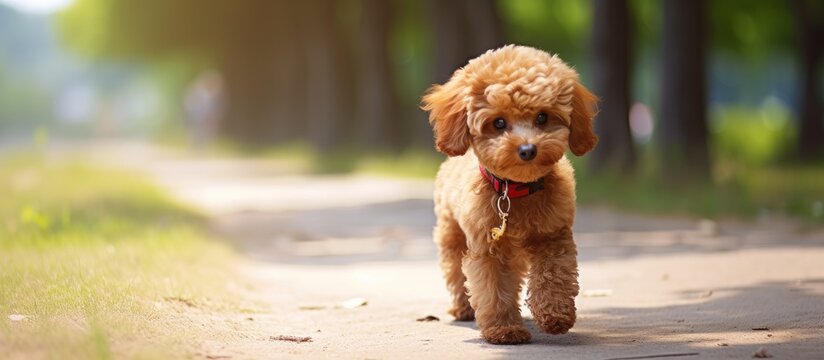 In the summertime a small and adorable brown poodle can be seen strolling