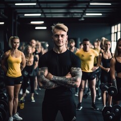 black and yellow color in the gym, fitness club, bright gym, exercise equipment in the gym