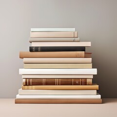 Books diagonal stacked in a minimalist and subtle. solid white chroma background