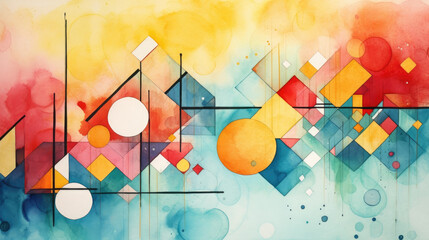 Artistic Background with Watercolor and Shapes