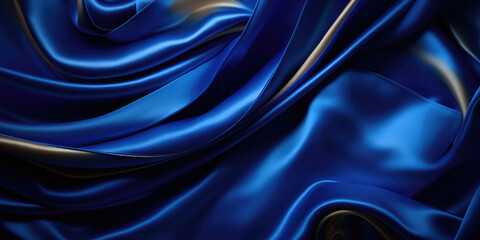 Fototapeta premium Captivating Design of Elegant Metallic Arabesques on Deep Blue Satin - Shimmering Elegance