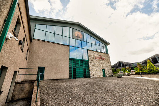 Dufftown Region, Scotland - September 23, 2023: Building exteriors and landscapes around The Glenlivet Whiskey Distillery in the region around Dufftown in Scotland

