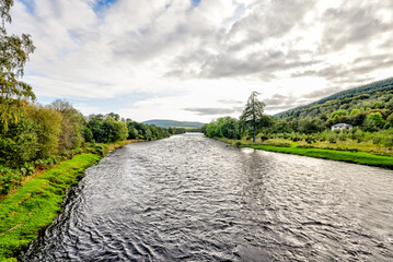 Dufftown Region, Scotland - September 23, 2023: Landscapes of The River Spey in the region around Dufftown in Scotland
