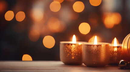 Warm and inviting blurred Christmas background with atmospheric candles. Holiday season concept.
