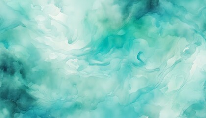 An abstract watercolor painting with a cool color scheme of blue, turquoise, teal, mint, cyan, and white. It has a bright and pastel look that can be used as an artistic background. - obrazy, fototapety, plakaty