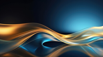 An abstract composition featuring elegant gold and blue waves creates a luxurious background with ample space for text placement.Generative AI