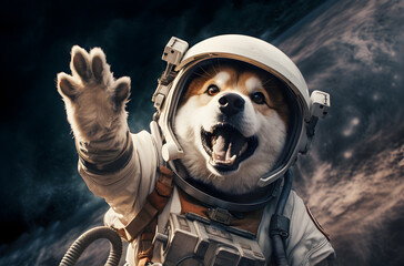 astronaut suit, dog space suit, flying into space, astronaut costume, cosmic galaxy