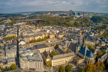 Fototapeta premium Aerial View of the Capitol of Luxembourg during early Autumn