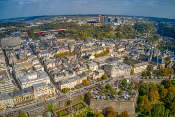 Aerial View of the Capitol of Luxembourg during early Autumn