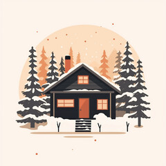 A basic silhouette of a cozy winter cabin. Flat clean illustration style