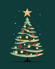 A simple Christmas tree silhouette with a star on top. Flat clean illustration style