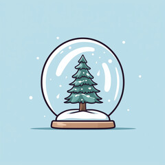 A simple snow globe with a single tree inside. Flat clean illustration style