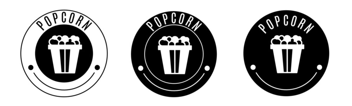 Black and white illustration of popcorn icon in flat. Stock vector.