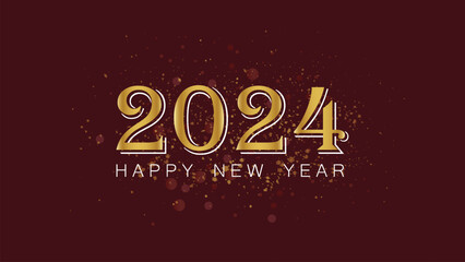 New Year shiny color gold design element. Card or banner to wish a happy new year with stars and circles in gold color. Gold christmas or celebration background. 2024. 