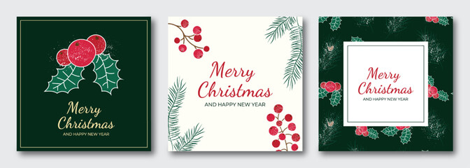 Set of Christmas and New Year greeting cards. Vector illustration concepts for graphic and web design, social media banner, marketing material. Christmas element pattern ornaments. 