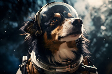 astronaut suit, dog space suit, flying into space, astronaut costume, cosmic galaxy