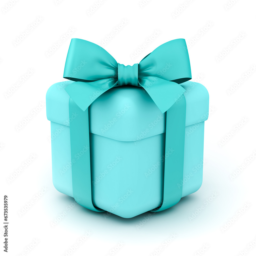 Poster cute blue pastel color gift box or cyan rounded squares present box with blue ribbon and bow isolate