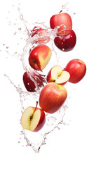 Apples Splashing in Water, Double Transparent Background, PNG, Fresh Fruit Dynamic Image
