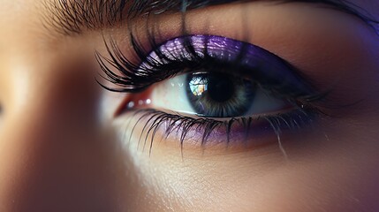 Close up woman face, using eyeshadow make up, fashion glowing skin