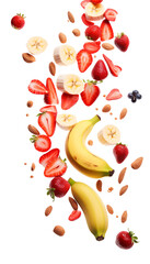 Banana, Strawberry, Almond Mix, Transparent Background, PNG, Nutritious Fruit and Nut Combination