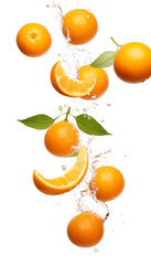 Oranges with Water Splash, Transparent Background, PNG - Citrus Freshness, Vitamin C, Juicy Fruit, Healthy Diet