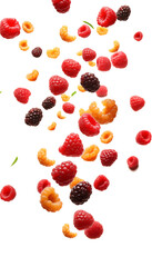 Multicolored Raspberries Isolated on Transparent Background – PNG Image, Berry Variety, Healthy Food, High Resolution