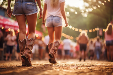 People line dancing at a country music festival, illustrating the popularity of country music and dance in the USA. Generative Ai. - obrazy, fototapety, plakaty