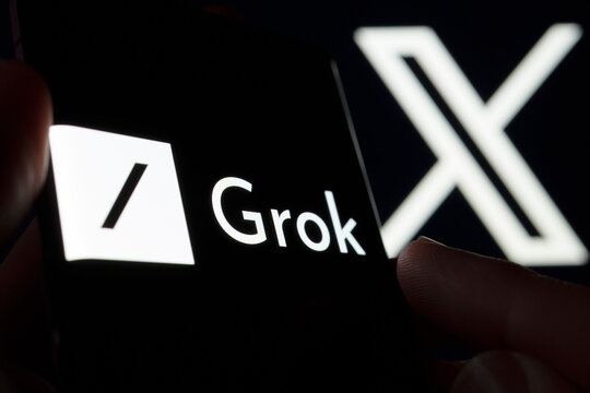 Grok AI chatbot logo seen on smartphone screen. Grok X.ai is a new Chatbot for x platform (ex Twitter). Stafford, United Kingdom, November 5, 2023
