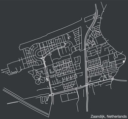 Detailed hand-drawn navigational urban street roads map of the Dutch city of ZAANDIJK, NETHERLANDS with solid road lines and name tag on vintage background