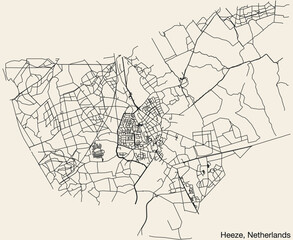 Obraz premium Detailed hand-drawn navigational urban street roads map of the Dutch city of HEEZE, NETHERLANDS with solid road lines and name tag on vintage background