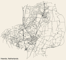 Detailed hand-drawn navigational urban street roads map of the Dutch city of HEERDE, NETHERLANDS with solid road lines and name tag on vintage background