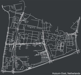 Detailed hand-drawn navigational urban street roads map of the Dutch city of HUIZUM-OOST, NETHERLANDS with solid road lines and name tag on vintage background