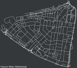Detailed hand-drawn navigational urban street roads map of the Dutch city of HUIZUM, NETHERLANDS with solid road lines and name tag on vintage background
