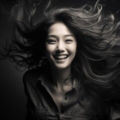 portrait of an Asian girl laughing. Generative AI