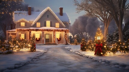 Beautifully decorated house in december. Merry Christmas!